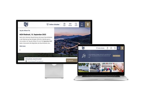 Desktop- und Tablet-Ansicht Webauftritt Gemeinde Wollerau
