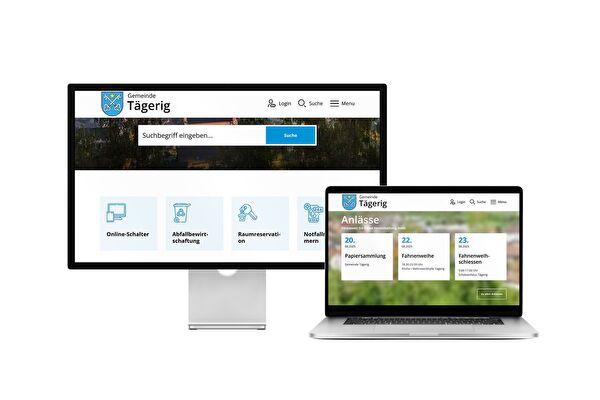 Desktop- und Tablet-Ansicht Webauftritt Gemeinde Tägerig