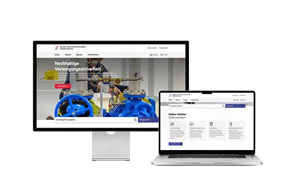 Desktop- und Tablet-Ansicht Webauftritt Wasser- und Elektrizitätswerk Steinhausen AG