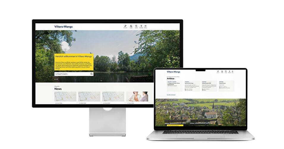 Desktop- und Tablet-Ansicht Webauftritt Gemeinde Vilters-Wangs
