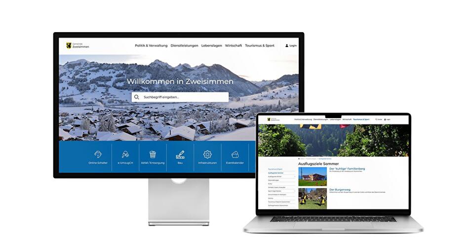 Desktop- und Tablet-Ansicht Webauftritt Gemeinde Zweisimmen