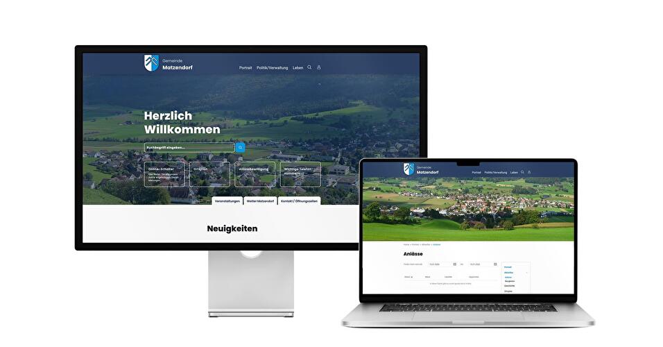 Desktop- und Tablet-Ansicht Webauftritt Gemeinde Matzendorf
