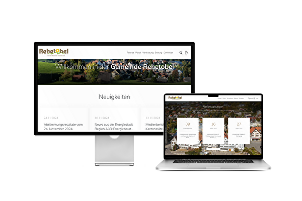 Desktop- und Tablet-Ansicht Webauftritt Gemeinde Rehetobel