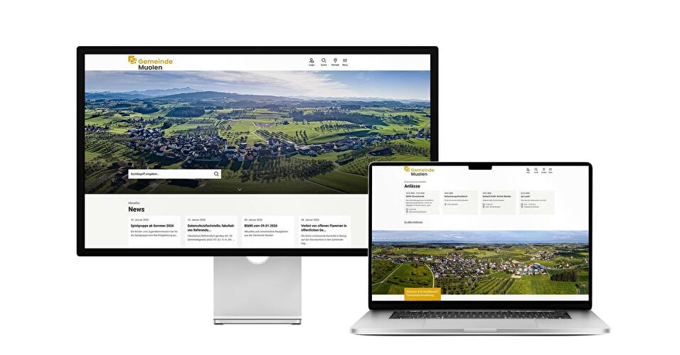 Desktop- und Tablet-Ansicht Webauftritt Gemeinde Muolen