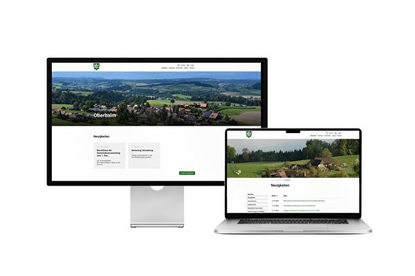 Desktop- und Tablet-Ansicht Webauftritt Gemeinde Oberbalm