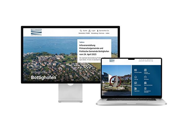 Desktop- und Tablet-Ansicht Webauftritt Gemeinde Bottighofen