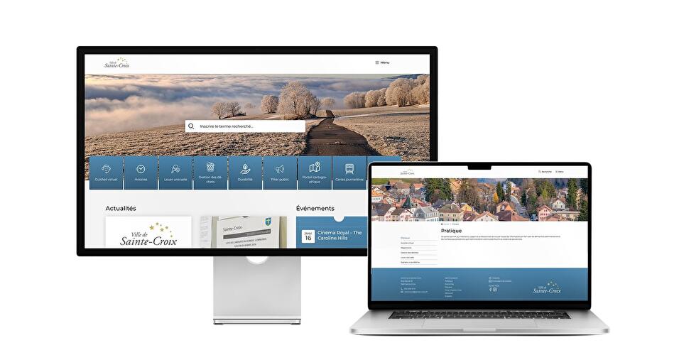 Desktop- und Tablet-Ansicht Webauftritt Gemeinde Sainte-Croix