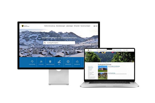 Desktop- und Tablet-Ansicht Webauftritt Gemeinde Zweisimmen