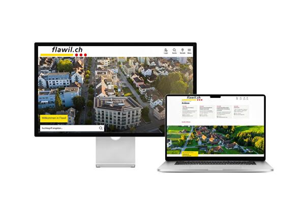 Desktop- und Tablet-Ansicht Webauftritt Gemeinde Flawil