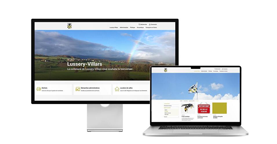 Desktop- und Tablet-Ansicht Webauftritt Gemeinde Lussery-Villars