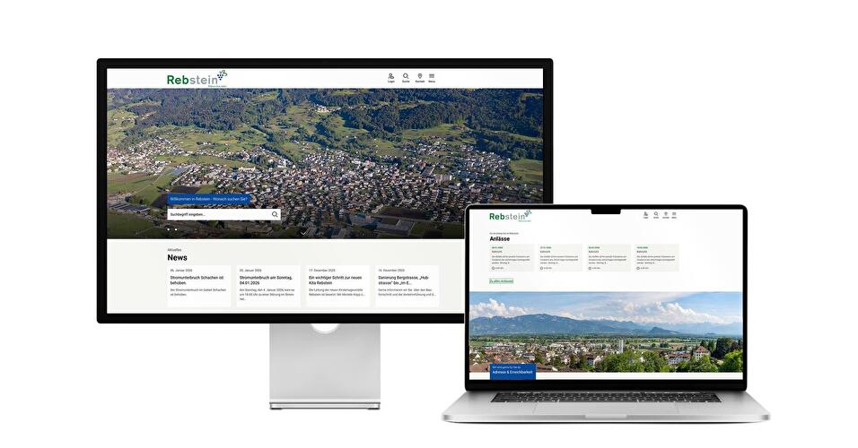 Desktop- und Tablet-Ansicht Webauftritt Gemeinde Rebstein