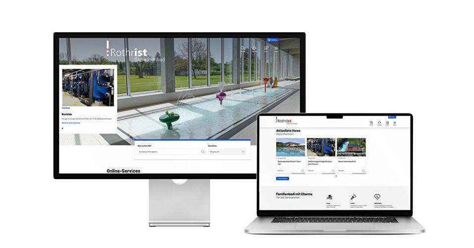 Desktop- und Tablet-Ansicht Webauftritt Schwimmbad Stampfi