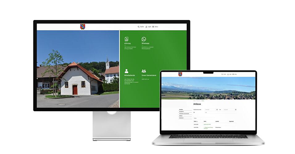 Desktop- und Tablet-Ansicht Webauftritt Gemeinde Brüttelen