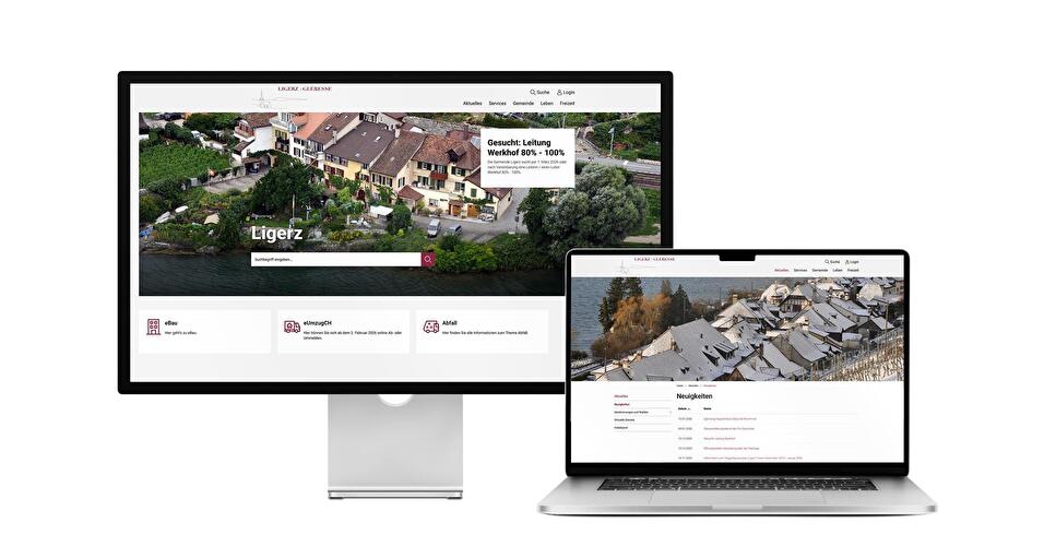 Desktop- und Tablet-Ansicht Webauftritt Gemeinde Ligerz