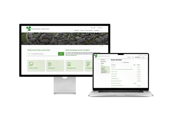 Desktop- und Tablet-Ansicht Webauftritt Gemeinde Berikon